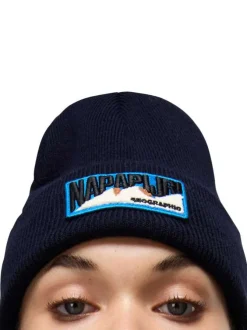 Bonnet marine en maille fine avec patch iconique brodé sur le revers