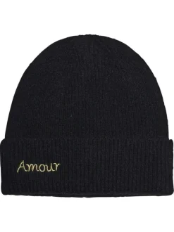 Bonnet marine uni avec large revers et inscription "Amour" sur le devant