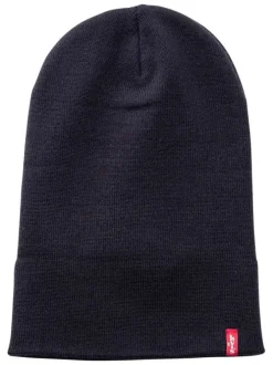 Bonnet marine uni avec large revers et étiquette de la marque