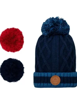 Bonnet marine uni avec logo de la marque et pompons interchangeables