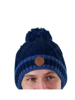 Bonnet marine uni avec logo de la marque et pompons interchangeables