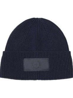Bonnet marine uni en coton avec le logo de la marque cousu sur la face avant