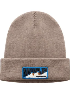 Bonnet marron en maille fine avec patch iconique brodé sur le revers