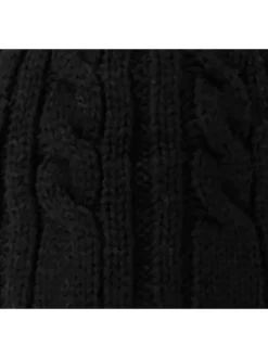 Bonnet noir en maille torsadée avec pompons interchangeables