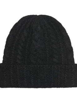 Bonnet noir uni agréable et doux en torsadé avec un gros revers