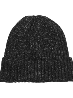 Bonnet noir uni avec du lurex argenté et un gros revers en torsadé
