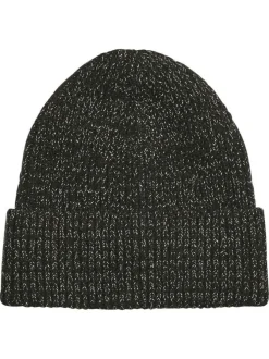 Bonnet noir uni avec large revers et incrustation de fils lurex