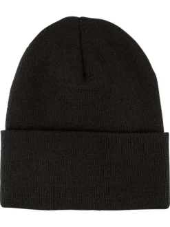 Bonnet noir uni avec large revers et étiquette cousue de la marque