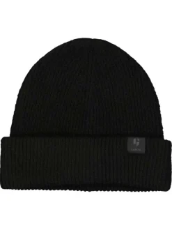 Bonnet noir uni en maille côtelée avec un large revers
