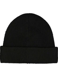 Bonnet noir uni en maille côtelée avec un large revers