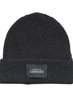Bonnet noir uni à léger lurex argenté en bord côte et à revers