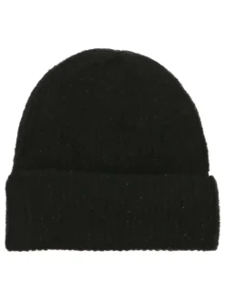Bonnet noir uni à léger lurex argenté en bord côte et à revers