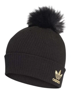 Bonnet à pompon et à revers noir avec logo brodé à l'avant