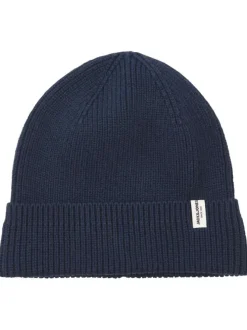 Bonnet à revers en coton biologique marine uni avec étiquette et branding