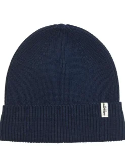Bonnet à revers en coton biologique marine uni avec étiquette et branding