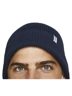 Bonnet à revers en coton biologique marine uni avec étiquette et branding