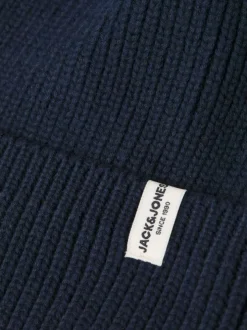 Bonnet à revers en coton biologique marine uni avec étiquette et branding