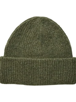 Bonnet à revers kaki uni en maille côtelé et en polyester recyclé