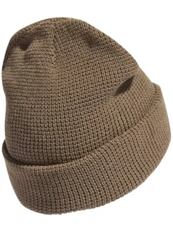 Bonnet à revers taupe en maille avec logo cousu à l'avant
