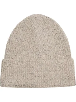 Bonnet rose pâle avec large revers et incrustation de fils lurex