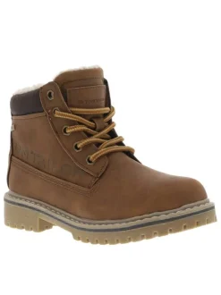 Boots camel à talon décroché bas pourvues de lacets ronds