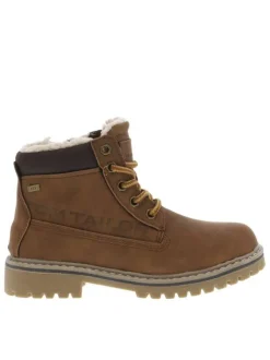 Boots camel à talon décroché bas pourvues de lacets ronds
