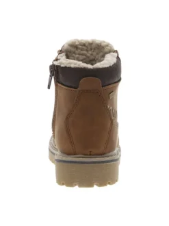 Boots camel à talon décroché bas pourvues de lacets ronds