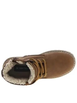 Boots camel à talon décroché bas pourvues de lacets ronds