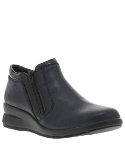 Boots bleu marine à talon compensé bas avec deux fermetures zippées