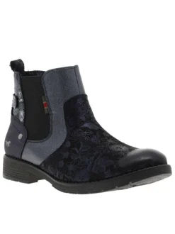 Boots bleu marine à talon décroché bas avec un zip et un soufflet élastiqué