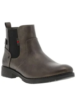 Boots bronze à talon décroché bas avec un zip et un soufflet élastiqué
