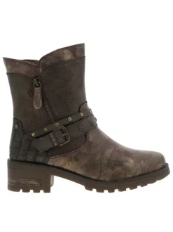 Boots bronze à talon décroché moyen avec des motifs floraux sur l'empeigne
