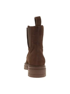 Boots brun en cuir avec talon plat de plat