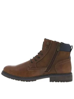 Boots brunes à talon décroché bas avec 2 zips et des lacets ronds