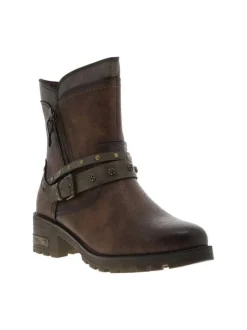 Boots brunes à talon décroché moyen et à zip avec une semelle crantée