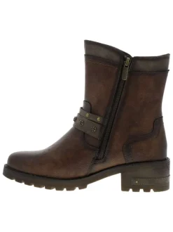 Boots brunes à talon décroché moyen et à zip avec une semelle crantée