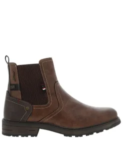 Boots café à talon décroché bas avec un zip et un soufflet élastiqué