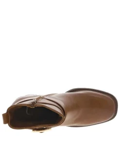 Boots camel à talon décroché haut avec un zip et une boucle décorative