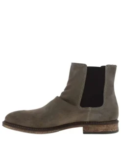 Boots Chelsea grises en cuir nubuck à talon bas et tige souple à revers