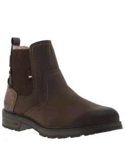 Boots chocolat à talon décroché bas avec un zip et un soufflet élastiqué