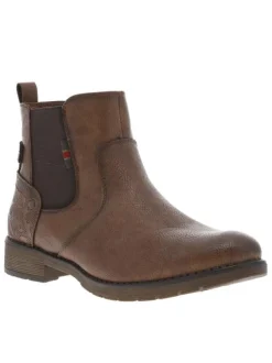 Boots cognac à talon décroché bas avec un zip et un soufflet élastiqué