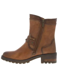 Boots cognac à talon décroché moyen avec un zip et une boucle décorative