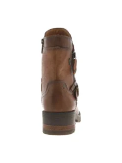 Boots cognac à talon décroché moyen avec un zip et une boucle décorative