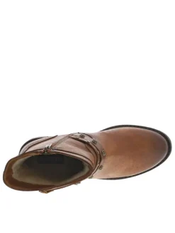 Boots cognac à talon décroché moyen avec un zip et une boucle décorative