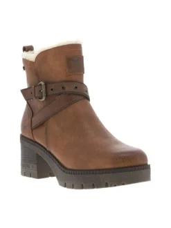 Boots cognac à talon décroché moyen avec un zip et une boucle décorative