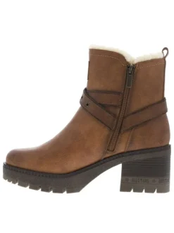 Boots cognac à talon décroché moyen avec un zip et une boucle décorative