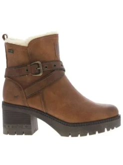 Boots cognac à talon décroché moyen avec un zip et une boucle décorative