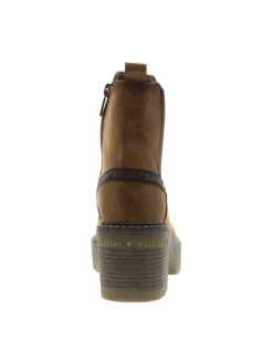 Boots cognac à talon décroché moyen avec un zip et un soufflet élastiqué