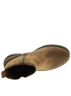 Boots cognac à talon décroché moyen avec un zip et un soufflet élastiqué