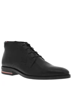 Boots de ville noires en cuir à talon plat avec lacets ronds style corde